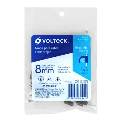 GRAPA PARA CABLE REDONDO 8MM NEGRA 20PZAS VOLTECK (48281)