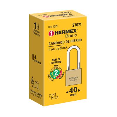 CANDADO DE LATÓN 40MM GANCHO LARGO HERMEX  (27071)